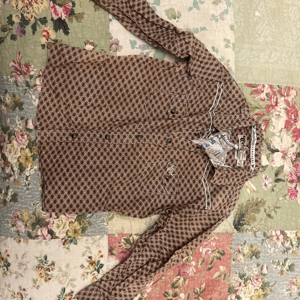 Brown Button Down Shirt with Textured Pattern
